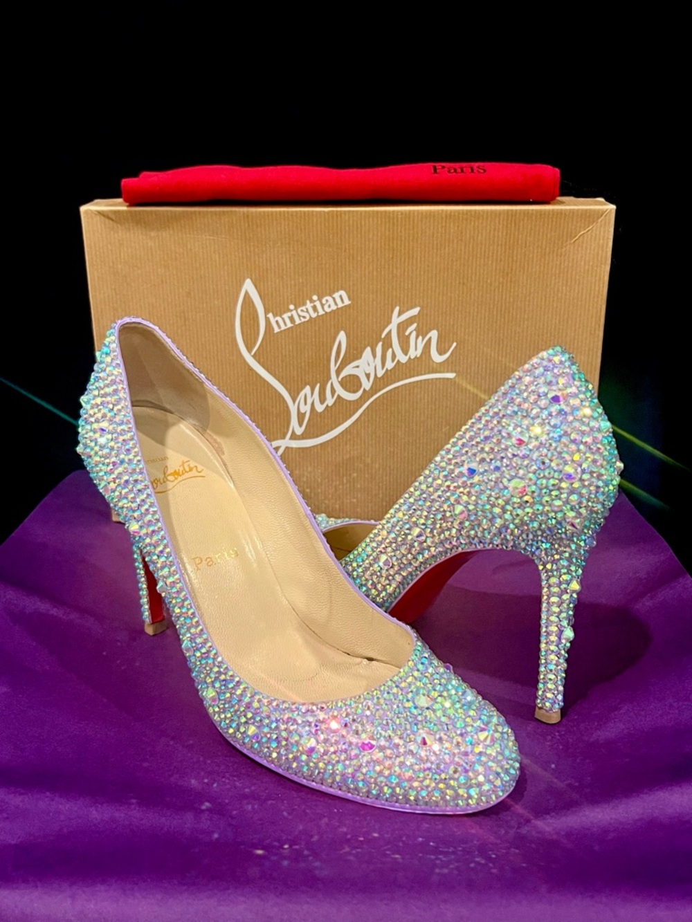 Christian Louboutin Swarovski Crystal Strass Heels Lilac Light Purple 39.5